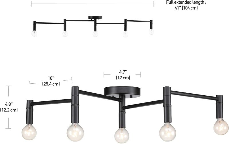 Globe Electric 59969 تيمبو إضاءة مسار قابلة للطي 5 مصابيح، أسود غير لامع - Image 4